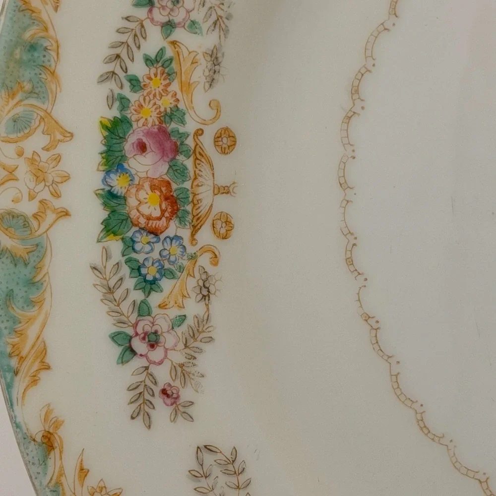 Vintage‎ Berkshire Ware Occupied Japan Dinner Plate Pink Rose Turquoise Gold 10